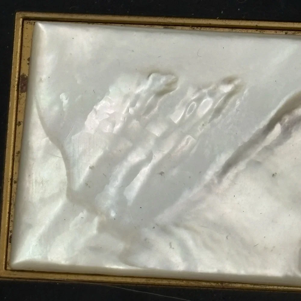 Vintage Fifth Avenue Rex Square Compact Mother of Pearl Black Enamel Made‎ USA